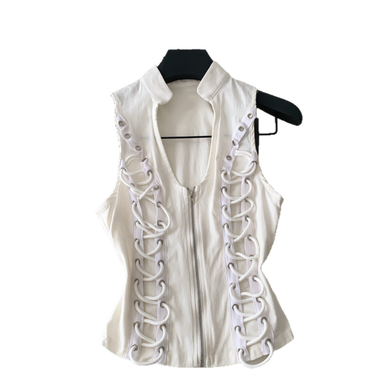 Bez rukava top s halter-izrezom, ukrašen kristalima, volan detalj, jednosbojni poliester, duljina 50–65 cm