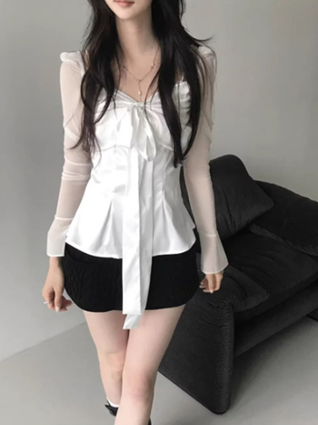 Ženski top od poliestera, jednofarban, slim-fit, standardna duljina, dugi rukav