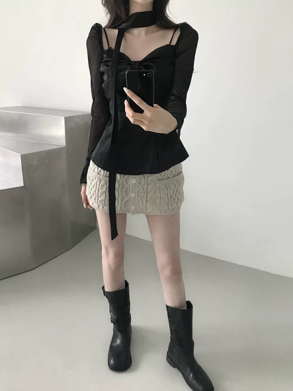 Ženski top od poliestera, jednofarban, slim-fit, standardna duljina, dugi rukav