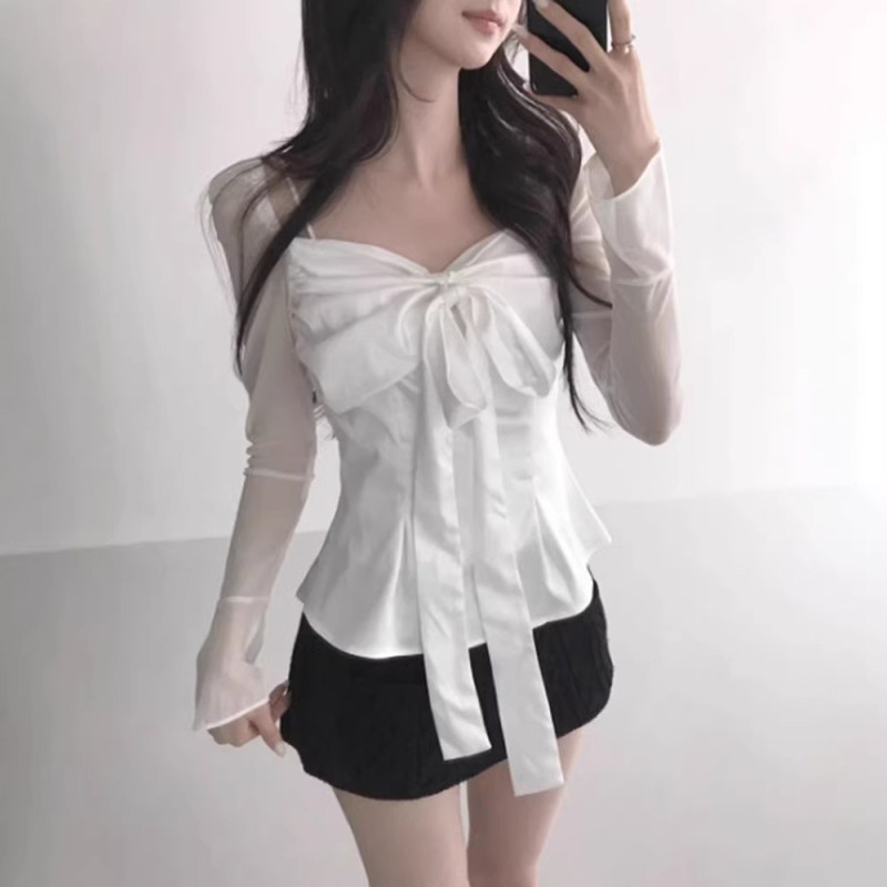 Ženski top od poliestera, jednofarban, slim-fit, standardna duljina, dugi rukav