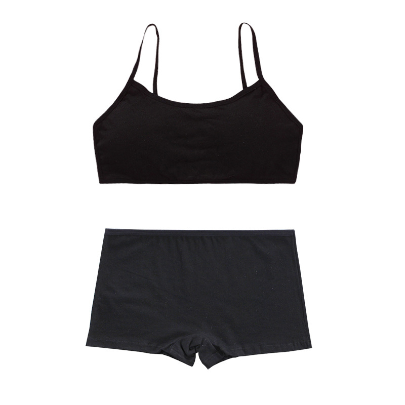 Памучен дишащ комплект сутиени за момичета в период на развитие, с двойни вложки, пълна чашка, тънко оформени чашки, без метални подпори, фиксирани двойни презрамки, за 7–14 години