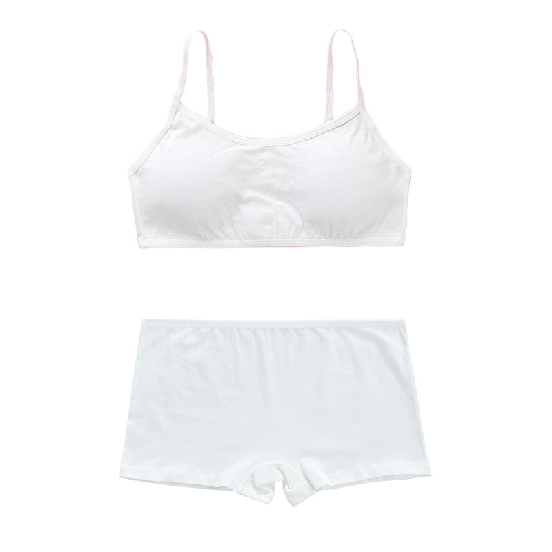 Памучен дишащ комплект сутиени за момичета в период на развитие, с двойни вложки, пълна чашка, тънко оформени чашки, без метални подпори, фиксирани двойни презрамки, за 7–14 години