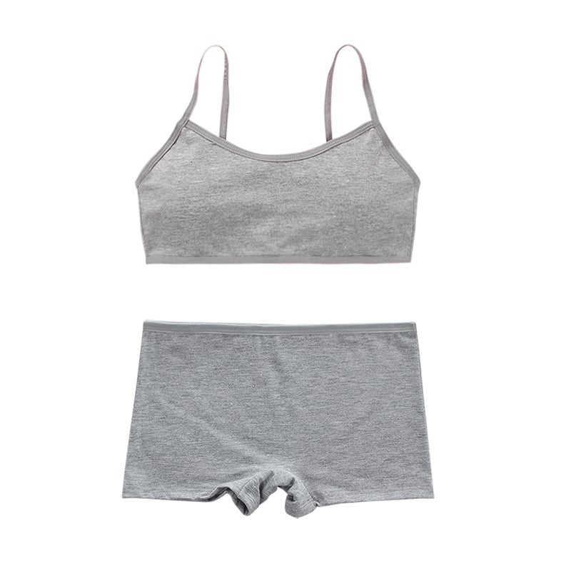 Памучен дишащ комплект сутиени за момичета в период на развитие, с двойни вложки, пълна чашка, тънко оформени чашки, без метални подпори, фиксирани двойни презрамки, за 7–14 години