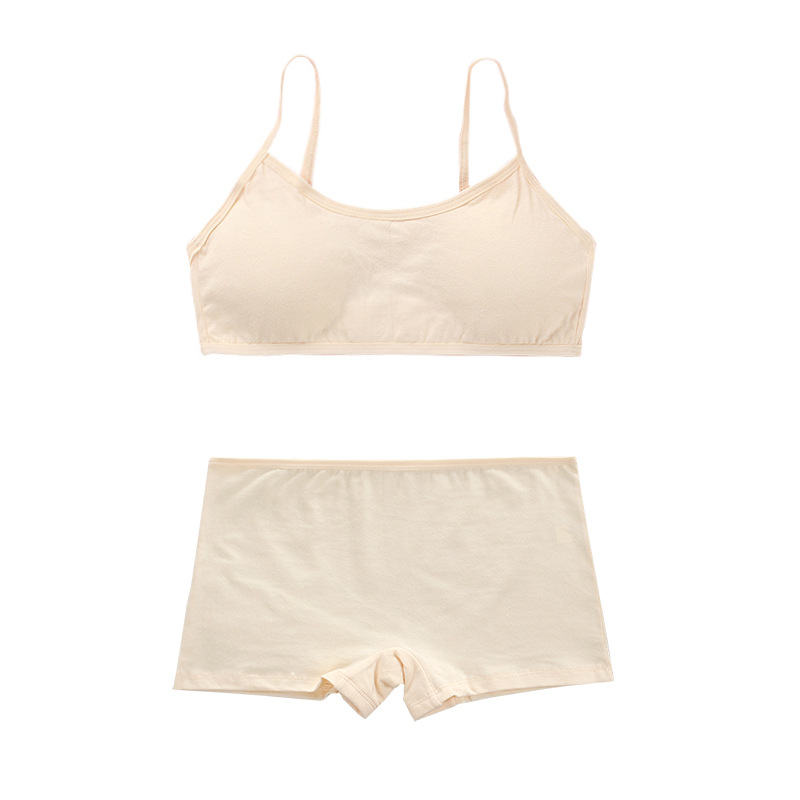 Памучен дишащ комплект сутиени за момичета в период на развитие, с двойни вложки, пълна чашка, тънко оформени чашки, без метални подпори, фиксирани двойни презрамки, за 7–14 години