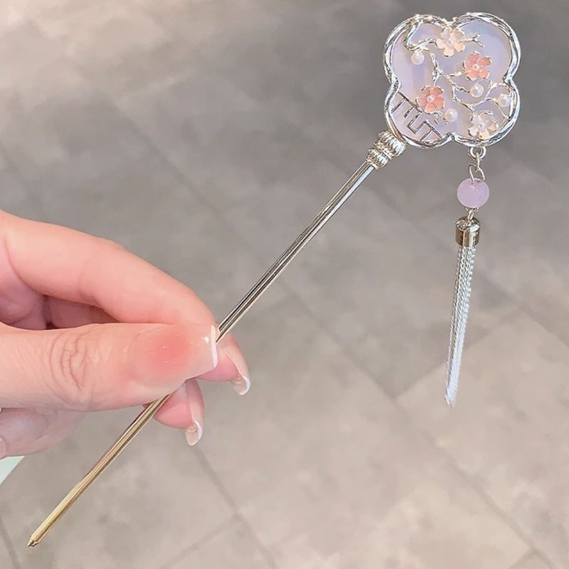 Hajcsat szilva virág motívummal — ötvözet, új kínai stílus, geometriai kivitel, elektroplattálás, testreszabható feldolgozás