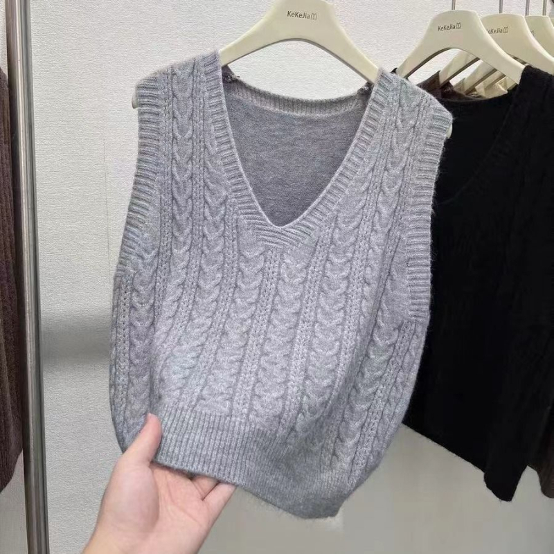 Жилетка без ръкави с V-образно деколте, Chenille материя, пролет 2025, дамски модел