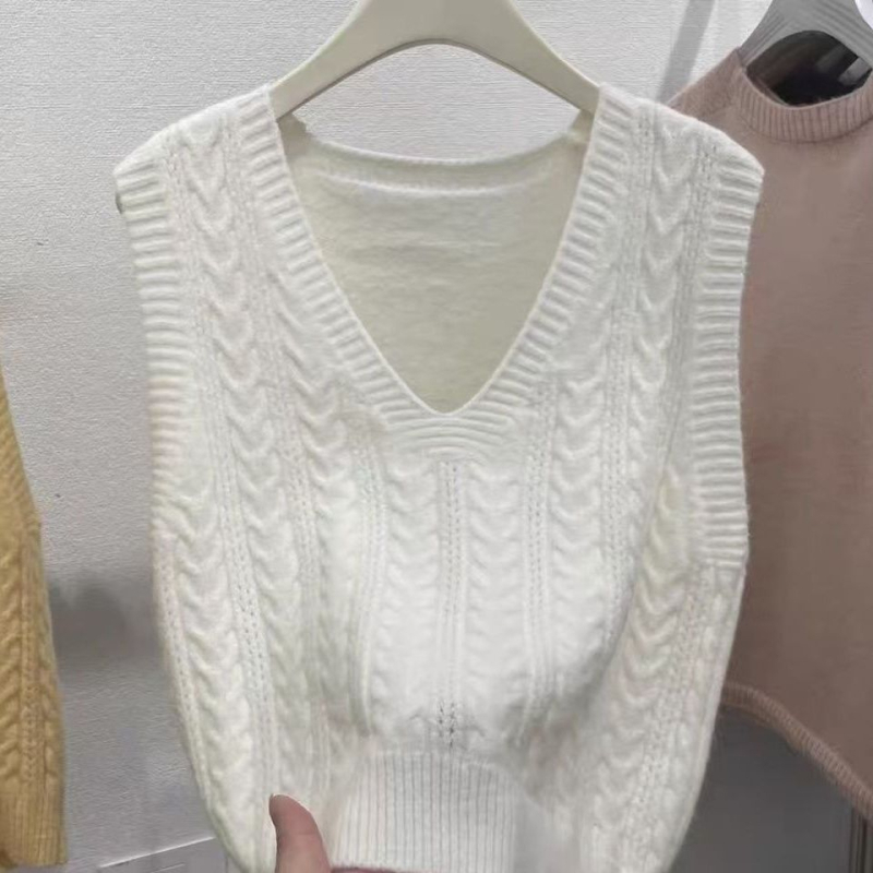 Жилетка без ръкави с V-образно деколте, Chenille материя, пролет 2025, дамски модел