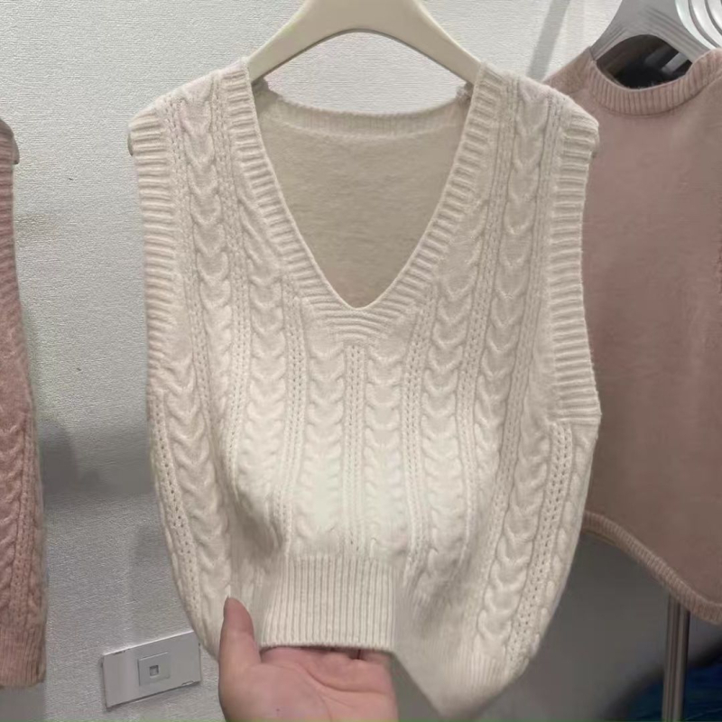 Жилетка без ръкави с V-образно деколте, Chenille материя, пролет 2025, дамски модел