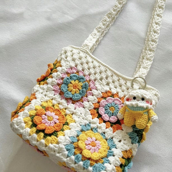 Válltáska — DIY gyapjú kötött, Camellia Grandmother Plaid mintázat, uniszex stílus, 2024 tavasza, mindennapi használatra