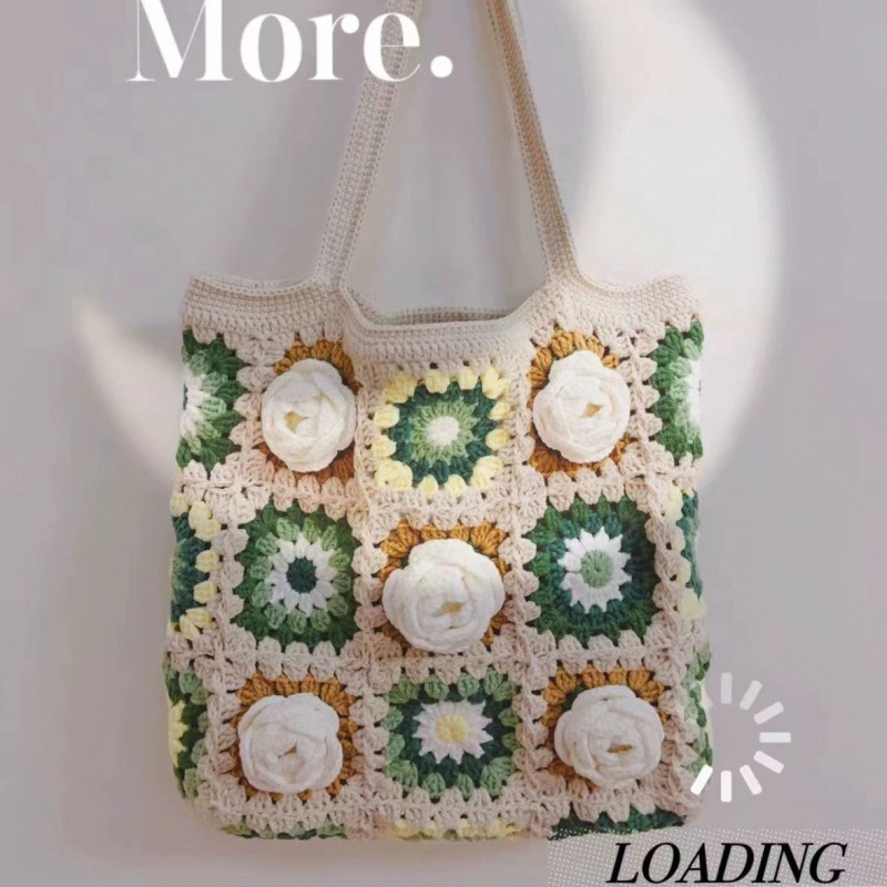 Válltáska — DIY gyapjú kötött, Camellia Grandmother Plaid mintázat, uniszex stílus, 2024 tavasza, mindennapi használatra