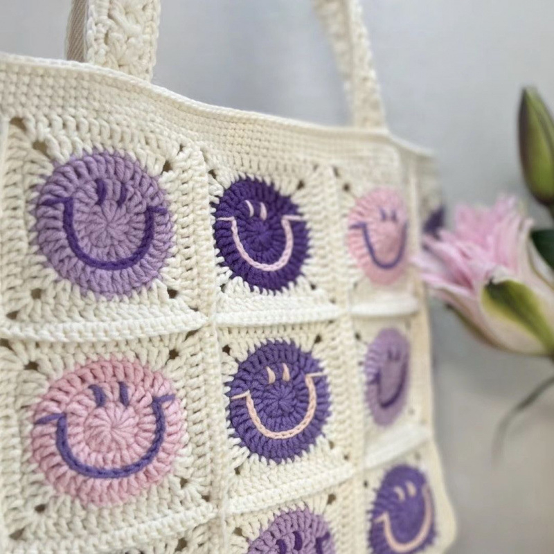 Válltáska — DIY gyapjú kötött, Camellia Grandmother Plaid mintázat, uniszex stílus, 2024 tavasza, mindennapi használatra