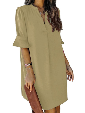 Női nyári chiffon felső rövid ujjú, V-nyakú, laza stílusú felső, 90–95% poliészter