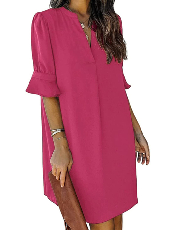 Női nyári chiffon felső rövid ujjú, V-nyakú, laza stílusú felső, 90–95% poliészter