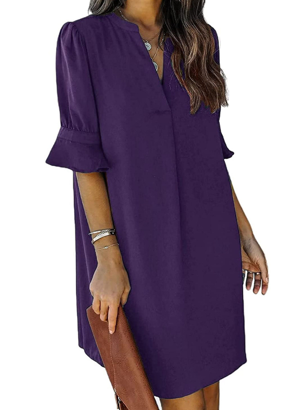 Női nyári chiffon felső rövid ujjú, V-nyakú, laza stílusú felső, 90–95% poliészter