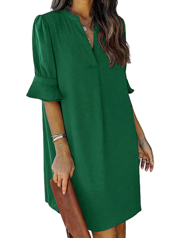 Női nyári chiffon felső rövid ujjú, V-nyakú, laza stílusú felső, 90–95% poliészter