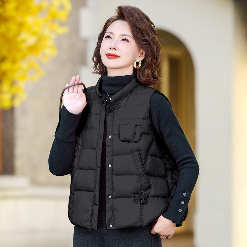 Жилетка за жени без ръкави, стойкова яка, лека, пух от патешки, предно закопчаване с цип, нейлонова материя