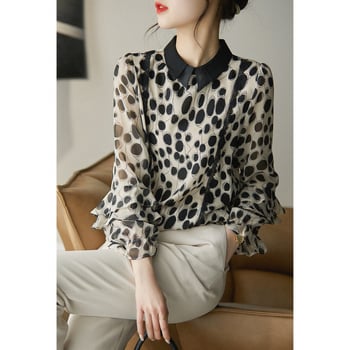 Női chiffon felső csipével, patchwork mintával, hosszú ujjú, babagallér