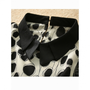 Női chiffon felső csipével, patchwork mintával, hosszú ujjú, babagallér