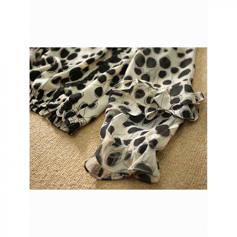 Női chiffon felső csipével, patchwork mintával, hosszú ujjú, babagallér