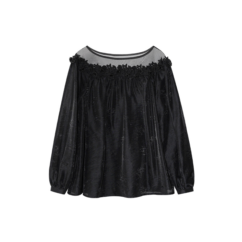 Blúz kapucnival és francia stílusban | poliészter anyag | paneles patchwork kivitel | lazított szabás | hosszú ujjú | kerek nyak