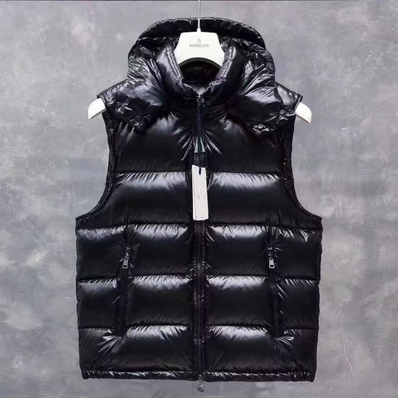 Ανδρικό γιλέκο με κουκούλα, γυαλιστερό ύφασμα, γέμισμα από λευκό πούπουλο χήνας, επένδυση Modal, γιακάς με στήριξη