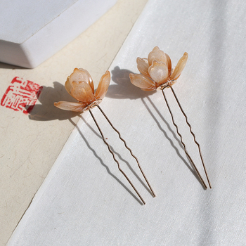 U-alakú hajcsat virágdíszítéssel, Tang-stílusú hajkiegészítő, üveg anyagú dísz