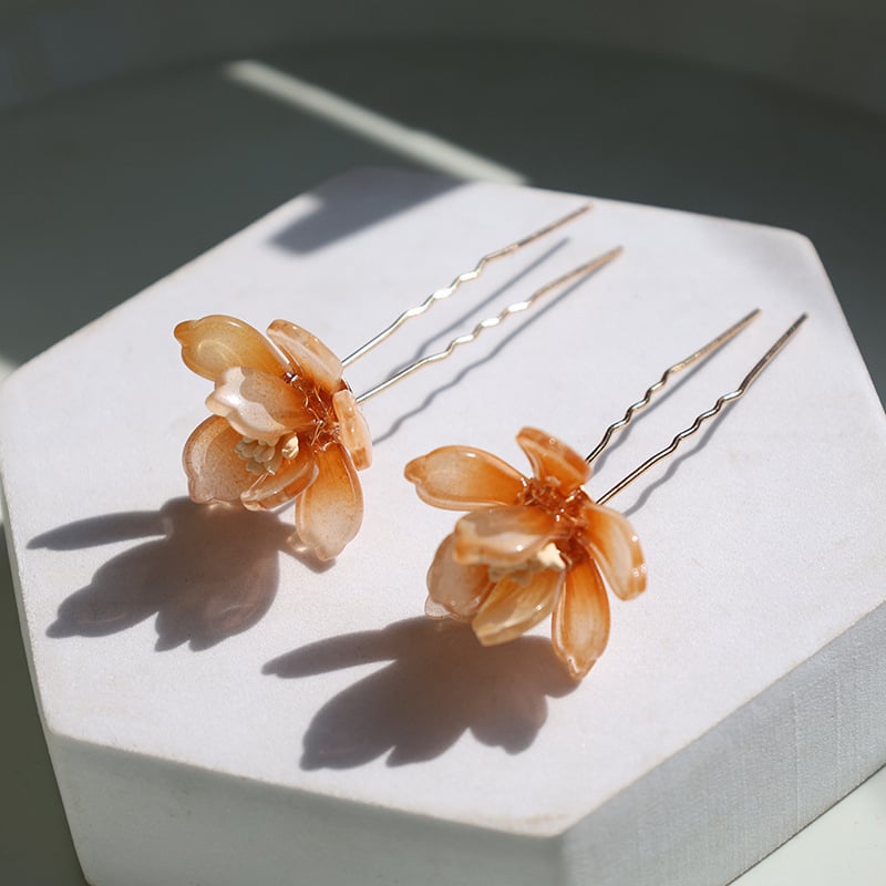 U-alakú hajcsat virágdíszítéssel, Tang-stílusú hajkiegészítő, üveg anyagú dísz