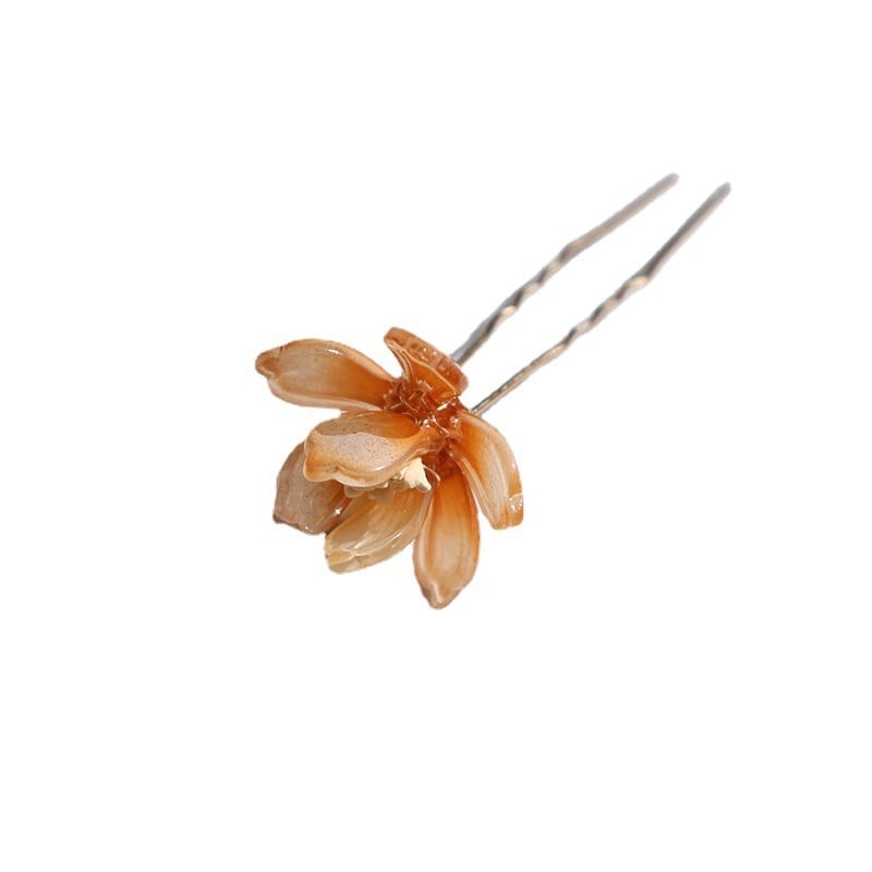 U-alakú hajcsat virágdíszítéssel, Tang-stílusú hajkiegészítő, üveg anyagú dísz