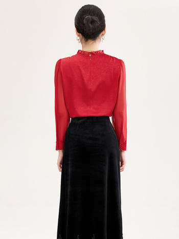 Szatin jacquard hosszú ujjú ing, reguláris fazon, egyszínű, poliészter ≥95%, 3D vágás