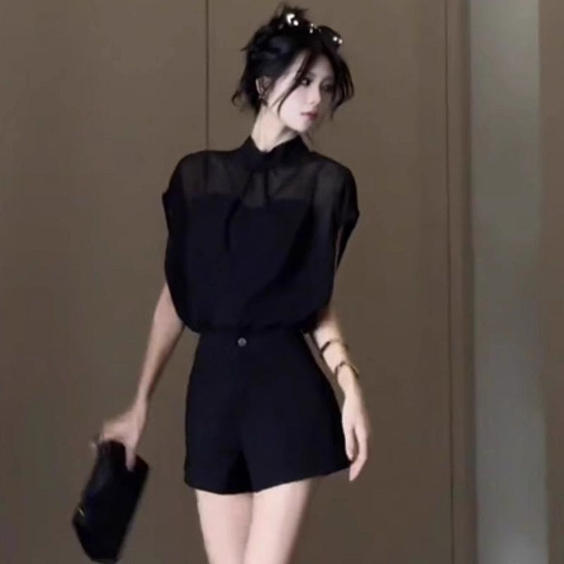 Ženski top s vezicama u Hepburn stilu, poliester, okrugli izrez, ležernog kroja, kolažni detalji