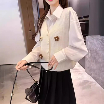 Женска жилетка-кардиган с V-образно деколте, къс стил, плетена материя, есен 2025