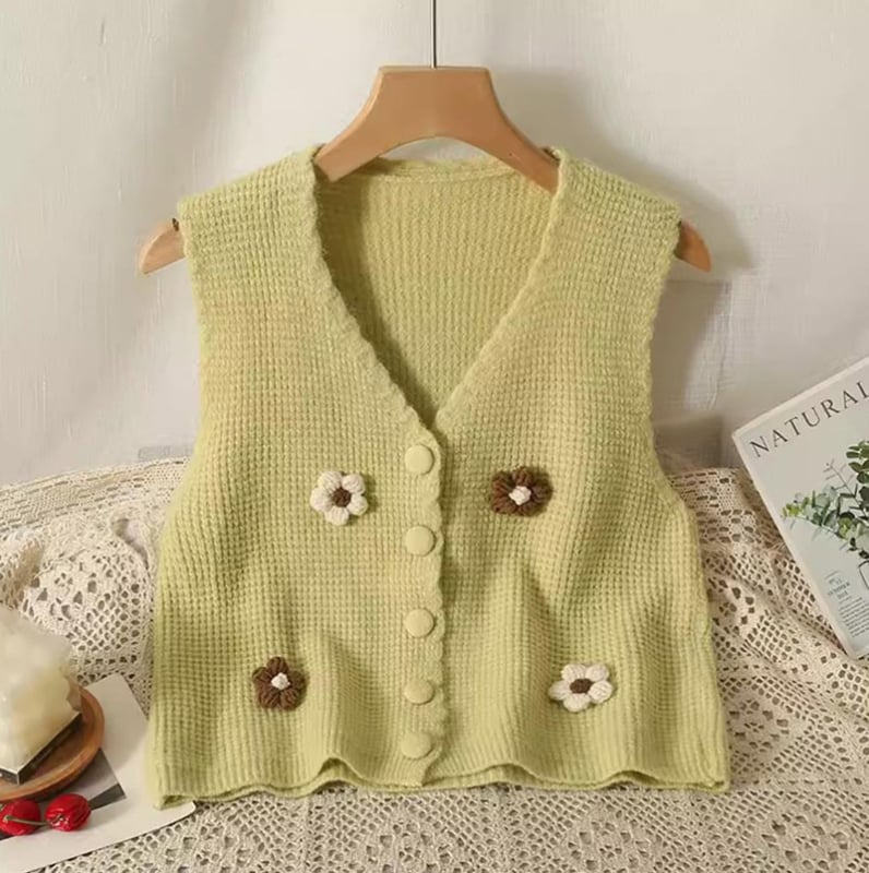 Женска жилетка-кардиган с V-образно деколте, къс стил, плетена материя, есен 2025