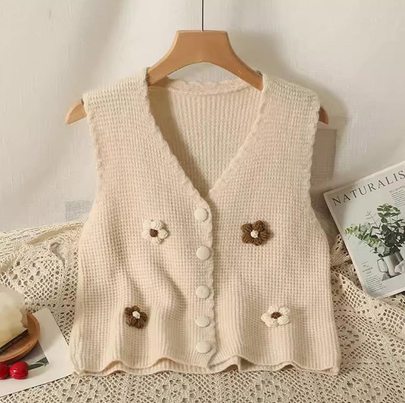 Женска жилетка-кардиган с V-образно деколте, къс стил, плетена материя, есен 2025