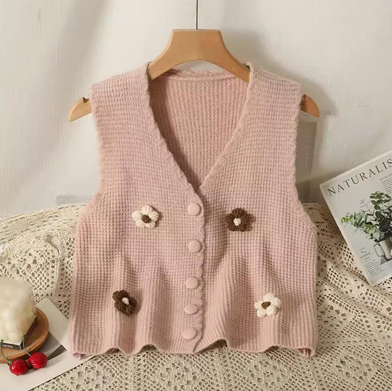 Женска жилетка-кардиган с V-образно деколте, къс стил, плетена материя, есен 2025