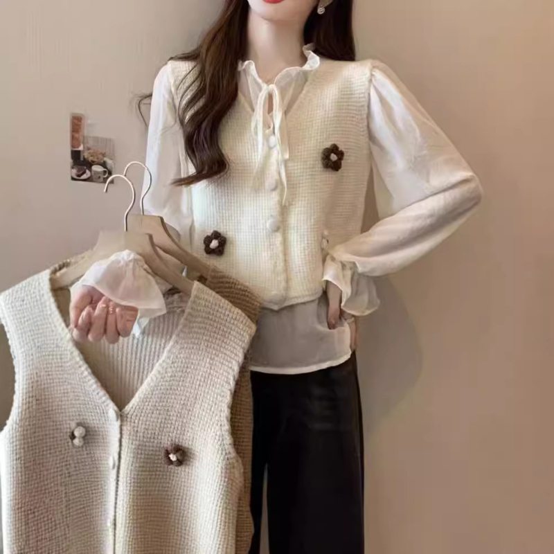 Женска жилетка-кардиган с V-образно деколте, къс стил, плетена материя, есен 2025