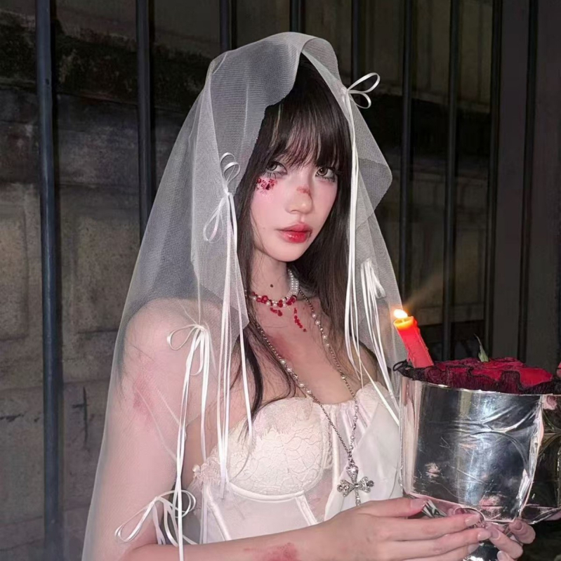 Lolita dodatak za glavu s veo i mašnom, od tkanine