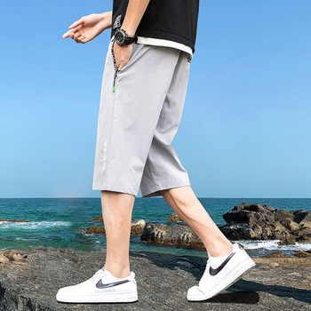Muške cropped kratke hlače, slobodan kroj, brzo sušeći Ice Silk, ljetni plažni sport