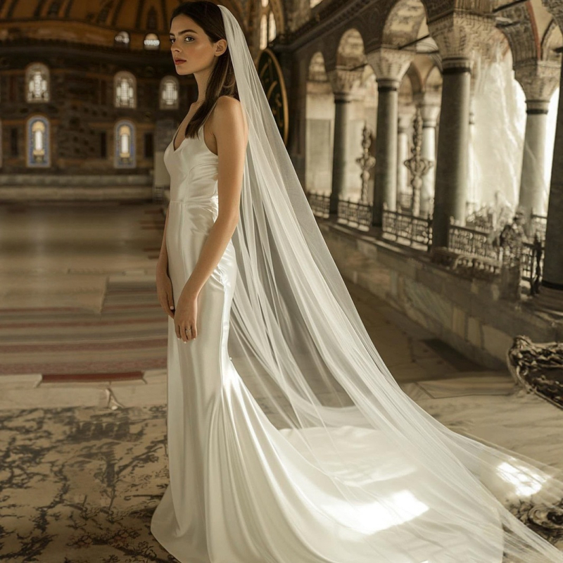 Vjenčani veo od mreže, ženski stil, geometrijski oblik, katedralni stil, kristali: 1