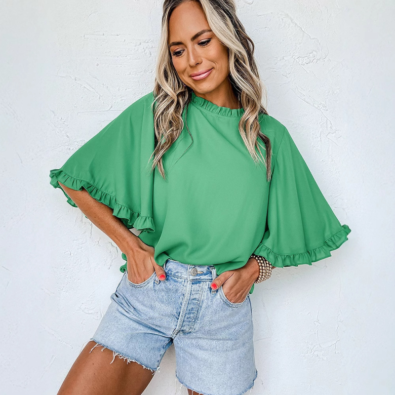 Ženska bluza s kapuljačom od šifona, poliester, okrugli izrez, dvostruko slojena, rukavi 3/4