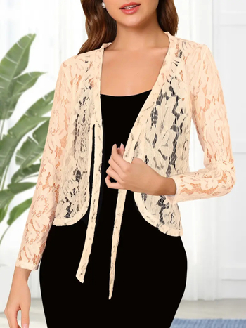 Ženski kardigan od najlona, jednobojan, kratka dužina, dugi rukavi