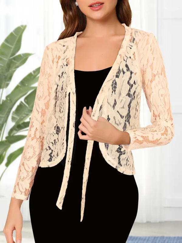 Ženski kardigan od najlona, jednobojan, kratka dužina, dugi rukavi