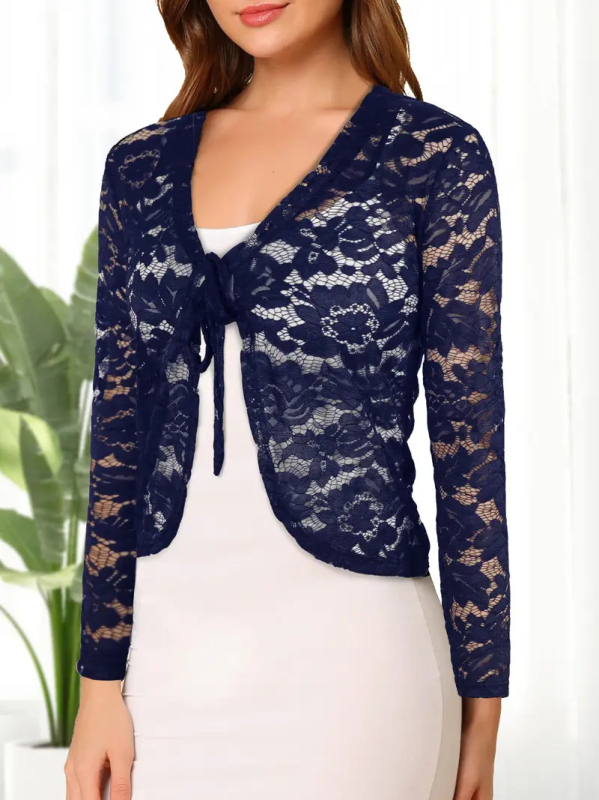 Ženski kardigan od najlona, jednobojan, kratka dužina, dugi rukavi