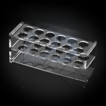 Γυάλινο στήριγμα σωληναρίων χρωματομετρίας για σωληνάρια 10/25/50/100 mL, 6–30 οπές, μονή ή διπλή σειρά