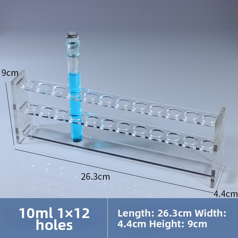 Γυάλινο στήριγμα σωληναρίων χρωματομετρίας για σωληνάρια 10/25/50/100 mL, 6–30 οπές, μονή ή διπλή σειρά