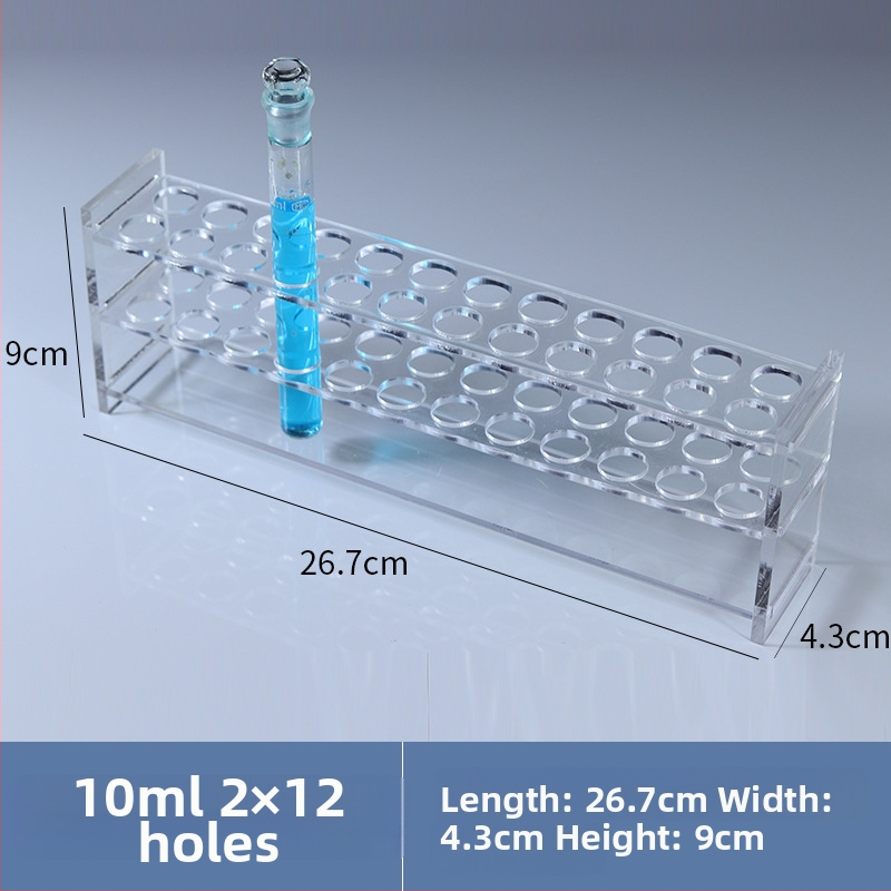 Γυάλινο στήριγμα σωληναρίων χρωματομετρίας για σωληνάρια 10/25/50/100 mL, 6–30 οπές, μονή ή διπλή σειρά