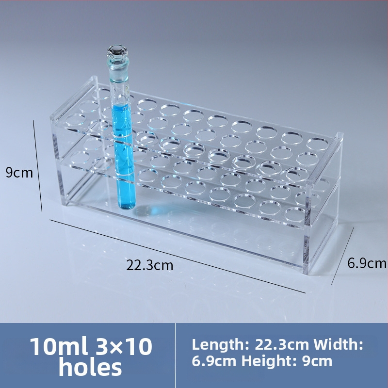 Γυάλινο στήριγμα σωληναρίων χρωματομετρίας για σωληνάρια 10/25/50/100 mL, 6–30 οπές, μονή ή διπλή σειρά