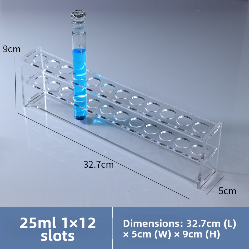 Γυάλινο στήριγμα σωληναρίων χρωματομετρίας για σωληνάρια 10/25/50/100 mL, 6–30 οπές, μονή ή διπλή σειρά