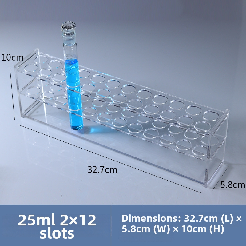 Γυάλινο στήριγμα σωληναρίων χρωματομετρίας για σωληνάρια 10/25/50/100 mL, 6–30 οπές, μονή ή διπλή σειρά