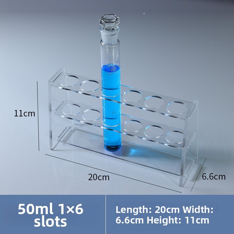 Γυάλινο στήριγμα σωληναρίων χρωματομετρίας για σωληνάρια 10/25/50/100 mL, 6–30 οπές, μονή ή διπλή σειρά