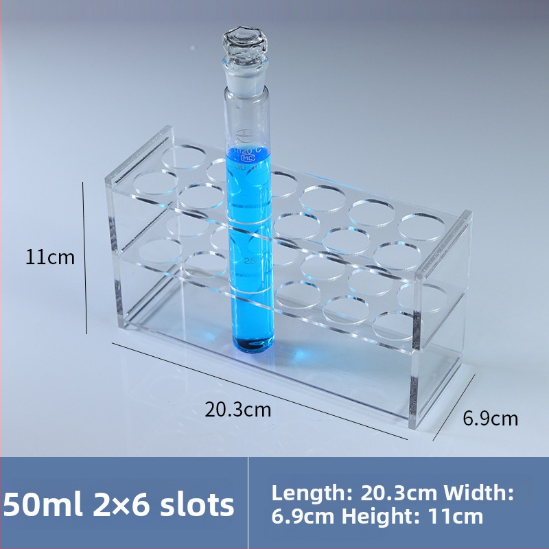Γυάλινο στήριγμα σωληναρίων χρωματομετρίας για σωληνάρια 10/25/50/100 mL, 6–30 οπές, μονή ή διπλή σειρά